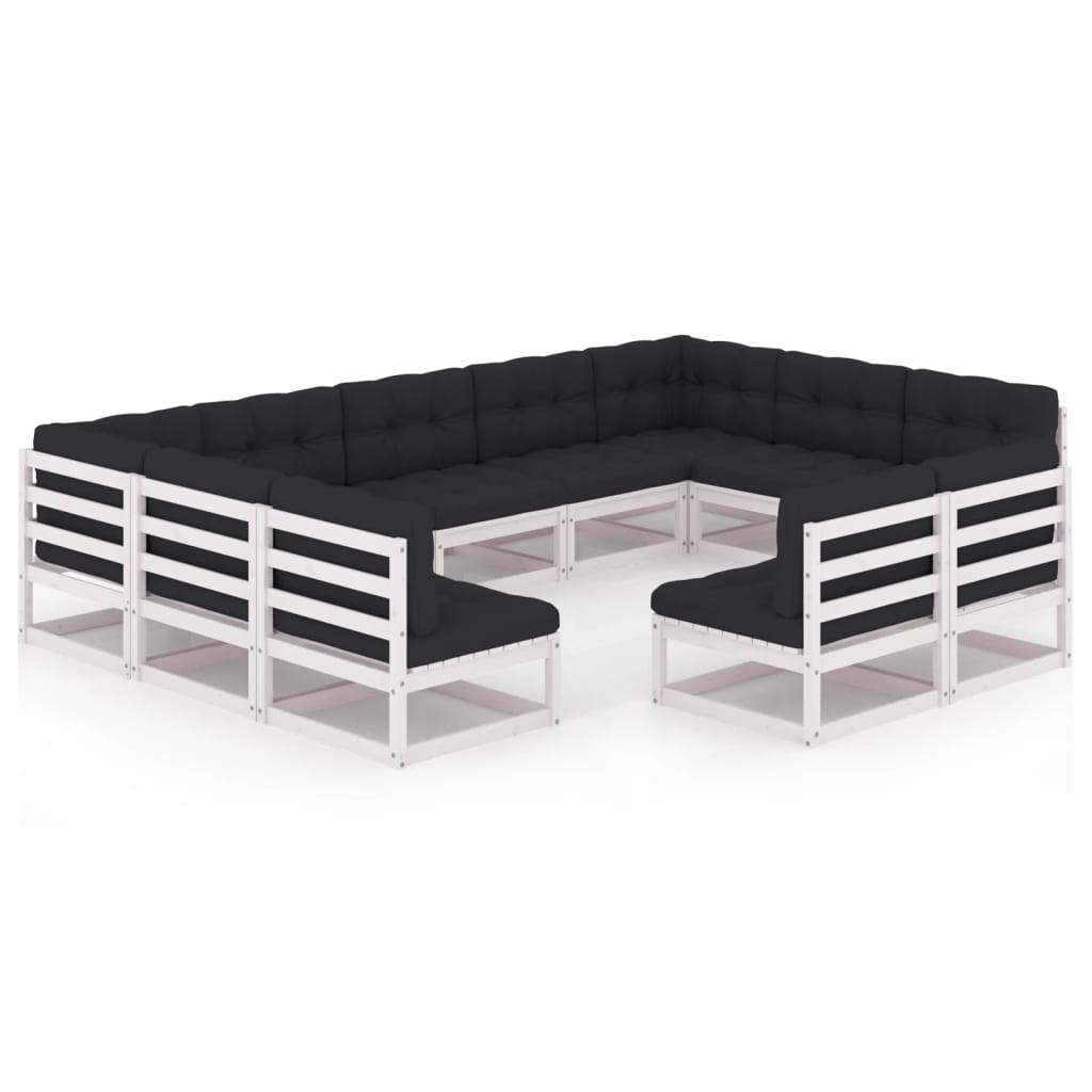 Helloshop26 - Salon de jardin meuble d'extérieur ensemble de mobilier 11 pièces avec coussins blanc bois de pin massif - Imagen 1