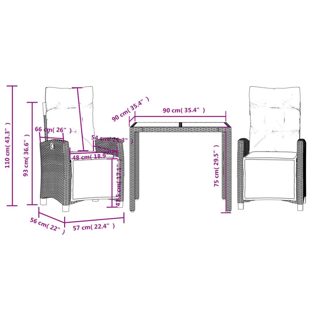 Vidaxl - Ensemble à manger de jardin avec coussins 3 pcs Noir vidaXL 3212888 - Image 3