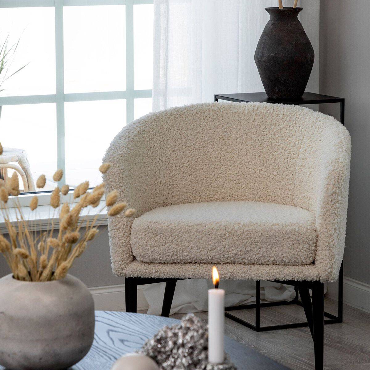 Paris Prix - Fauteuil Design Bouclette "Fluffy" 70cm Blanc - Image 7