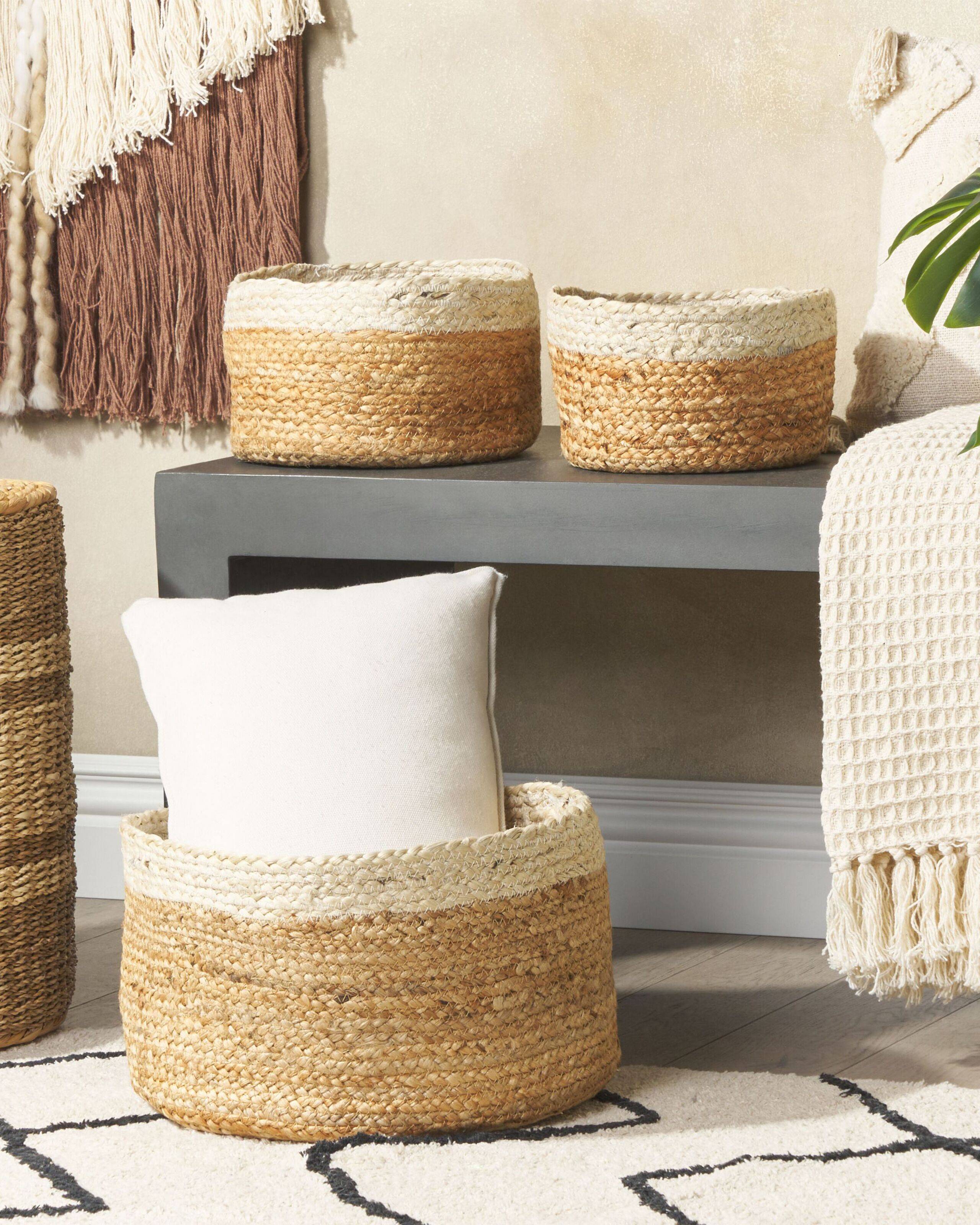 Beliani - Lot de 3 Paniers de Rangement en Jute Naturelle et Beige 13/14/18 cm de Hauteur Accessoire Linge Décoration Boho - Imagen 2