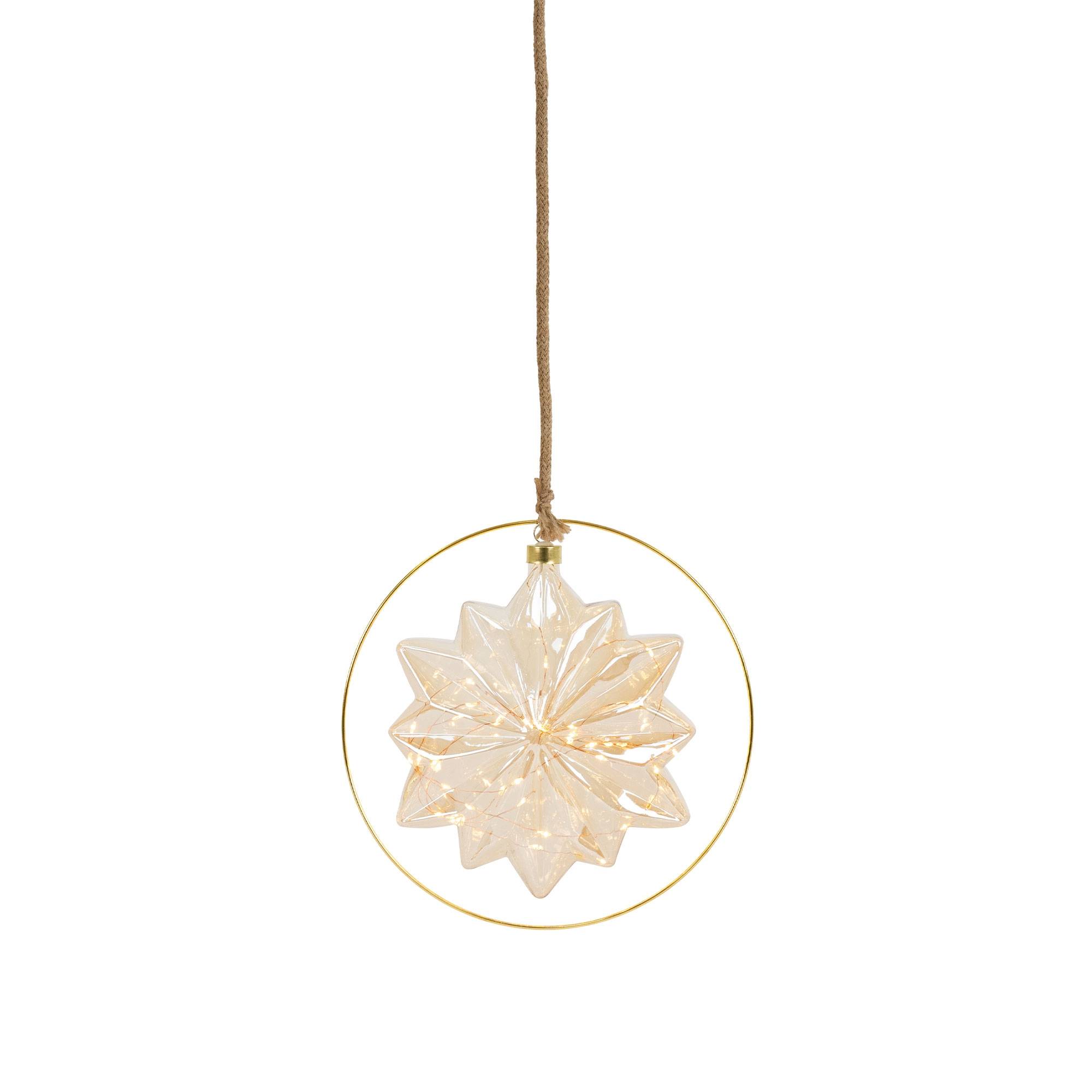 Ecd-Germany - Étoile de Noël LED décoration verre/métal doré étoile lumineuse suspendue Ø18 cm - Imagen 1