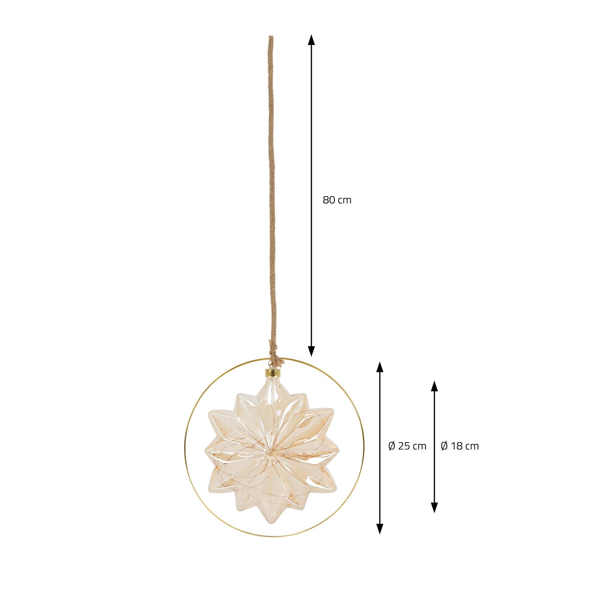 Ecd-Germany - Étoile de Noël LED décoration verre/métal doré étoile lumineuse suspendue Ø18 cm - Imagen 6