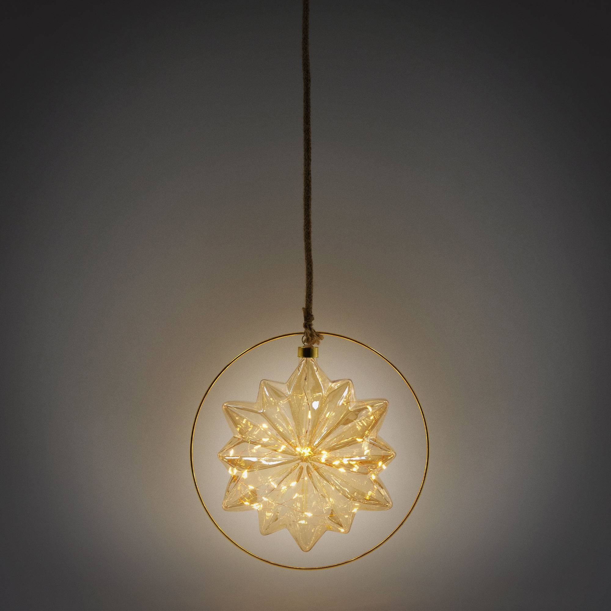 Ecd-Germany - Étoile de Noël LED décoration verre/métal doré étoile lumineuse suspendue Ø18 cm - Imagen 5