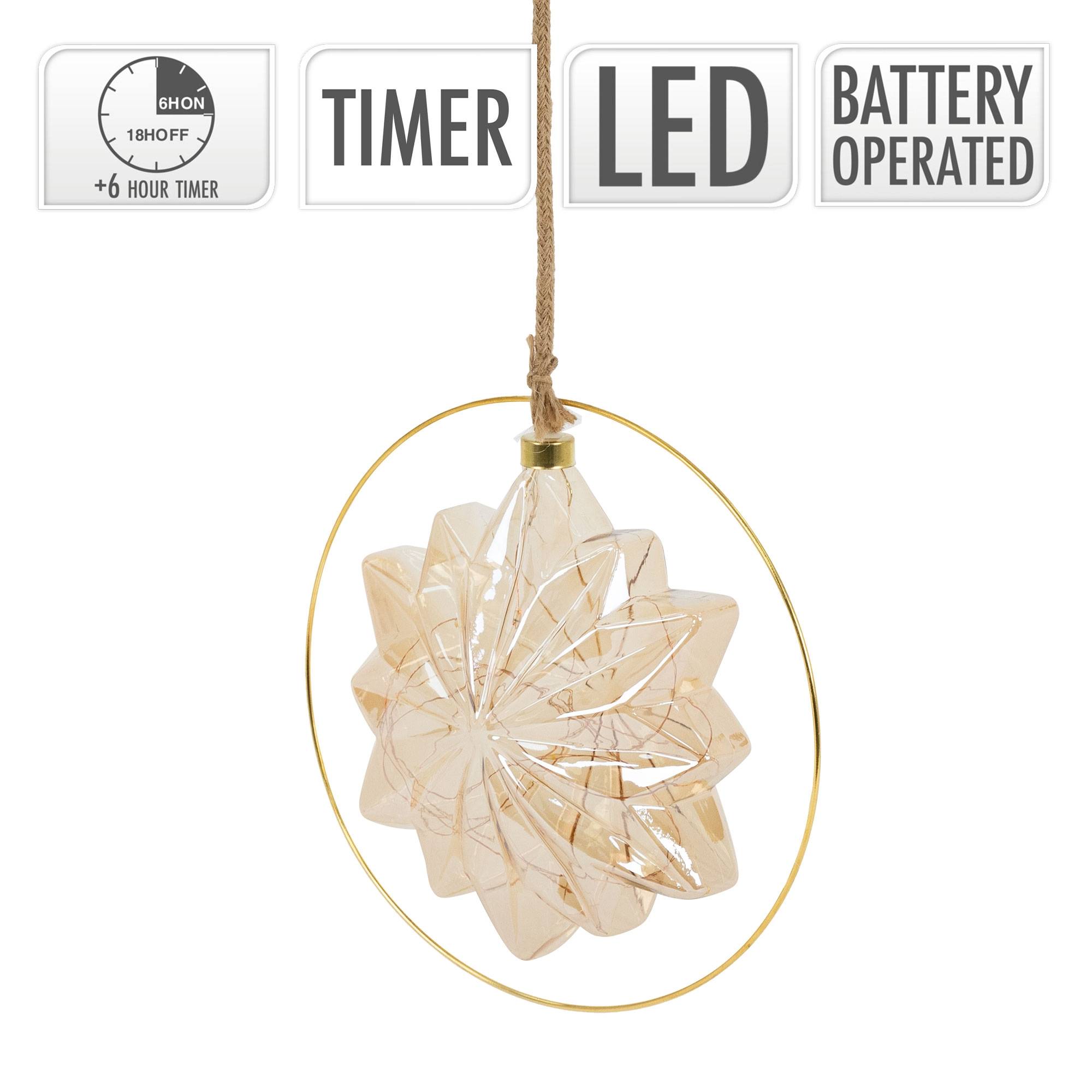 Ecd-Germany - Étoile de Noël LED décoration verre/métal doré étoile lumineuse suspendue Ø18 cm - Imagen 4