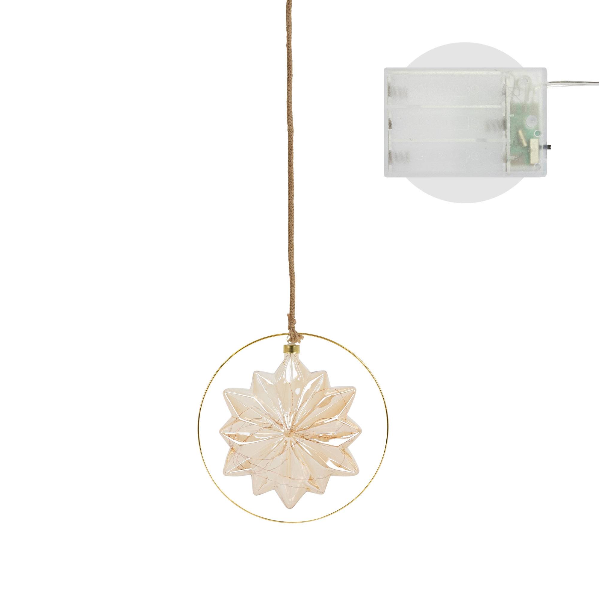 Ecd-Germany - Étoile de Noël LED décoration verre/métal doré étoile lumineuse suspendue Ø18 cm - Imagen 2