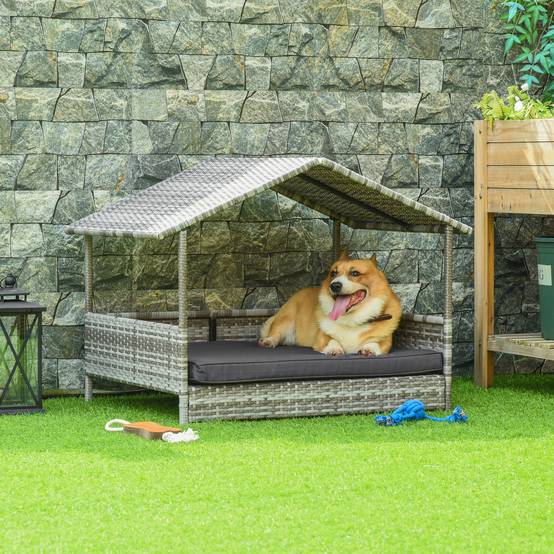 Maison pour chien résine tressée gris 98.00 x 69.00 x 73.00 cm - PANGIVO - Image 2
