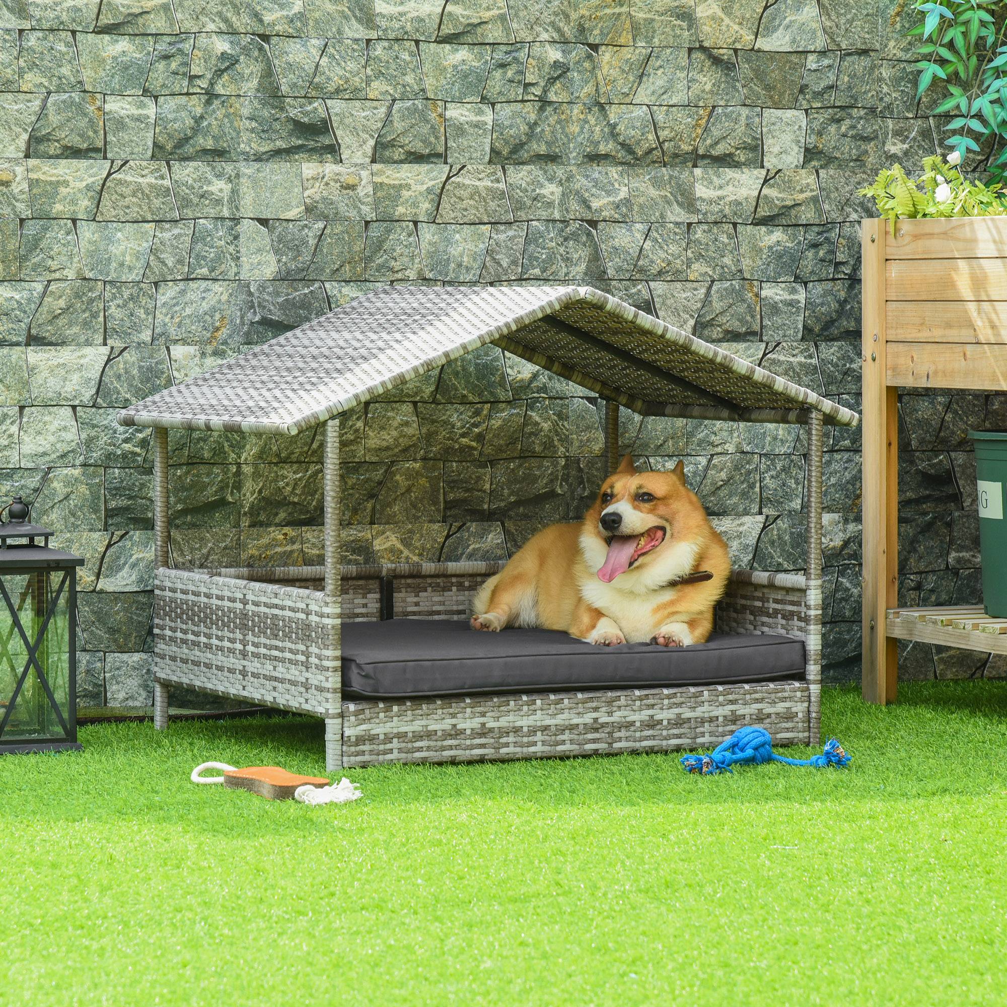 Maison pour chien résine tressée gris 98.00 x 69.00 x 73.00 cm - PANGIVO - Image 2