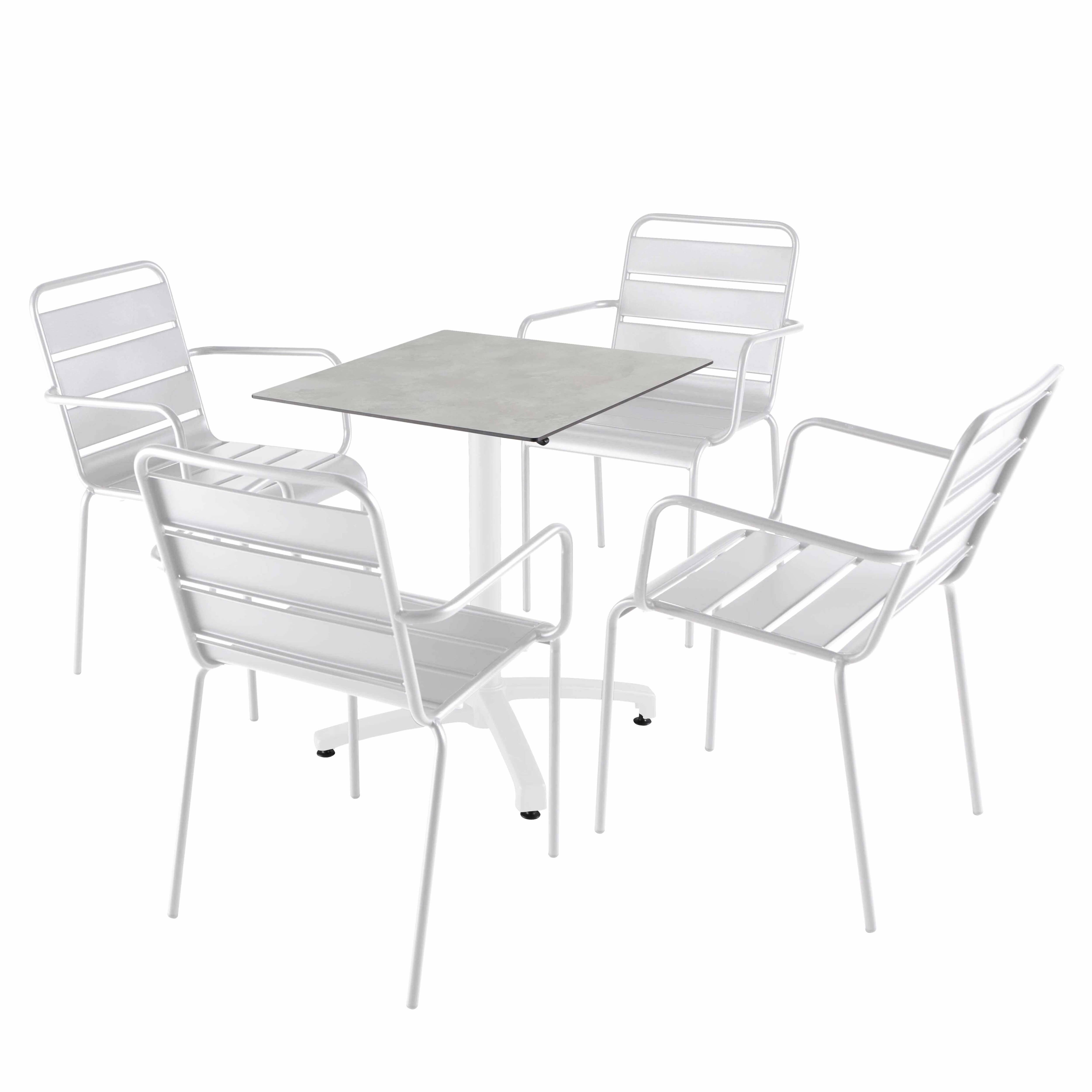 Oviala - Ensemble table 60 cm béton gris clair et 4 chaises en métal blanc - Oviala - Imagen 1