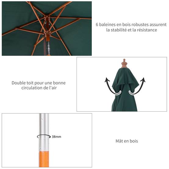 Parasol de jardin Bois Vert 200x150x235 cm - Image 7