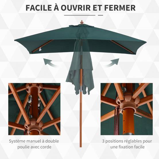 Parasol de jardin Bois Vert 200x150x235 cm - Image 8