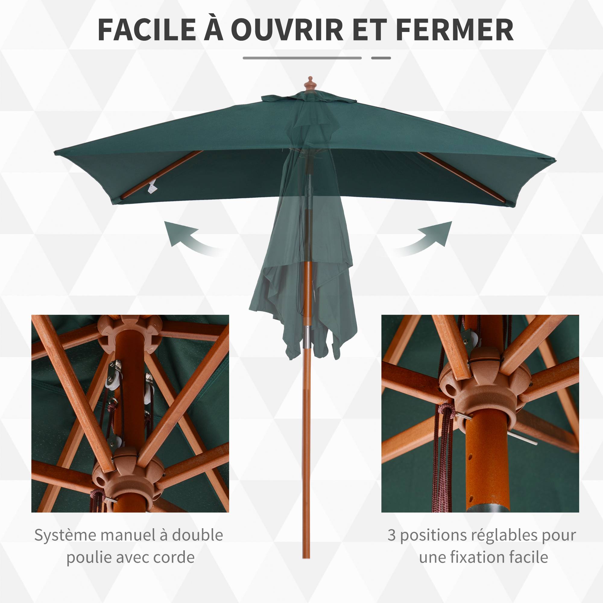 Parasol de jardin Bois Vert 200x150x235 cm - Image 8