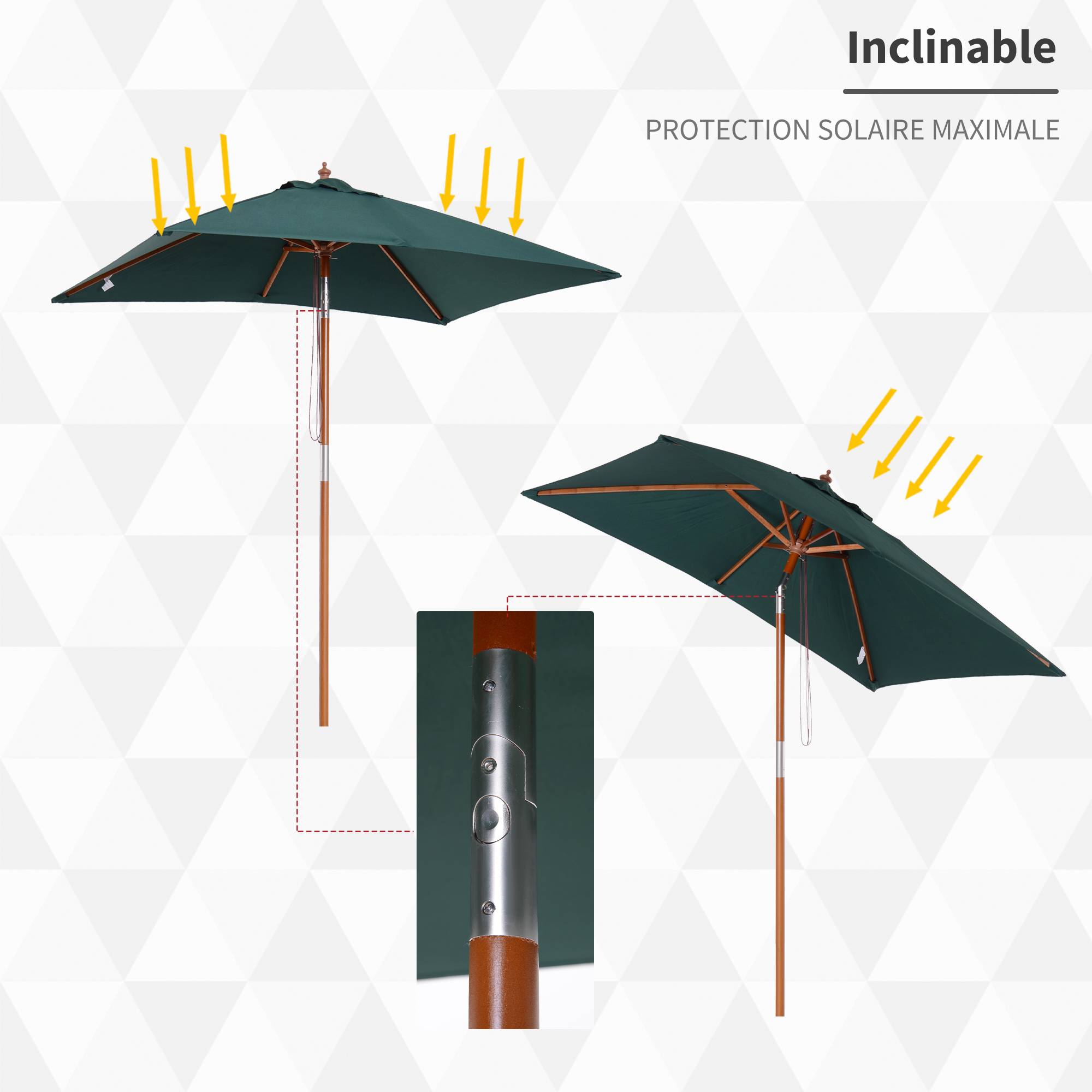 Parasol de jardin Bois Vert 200x150x235 cm - Image 6