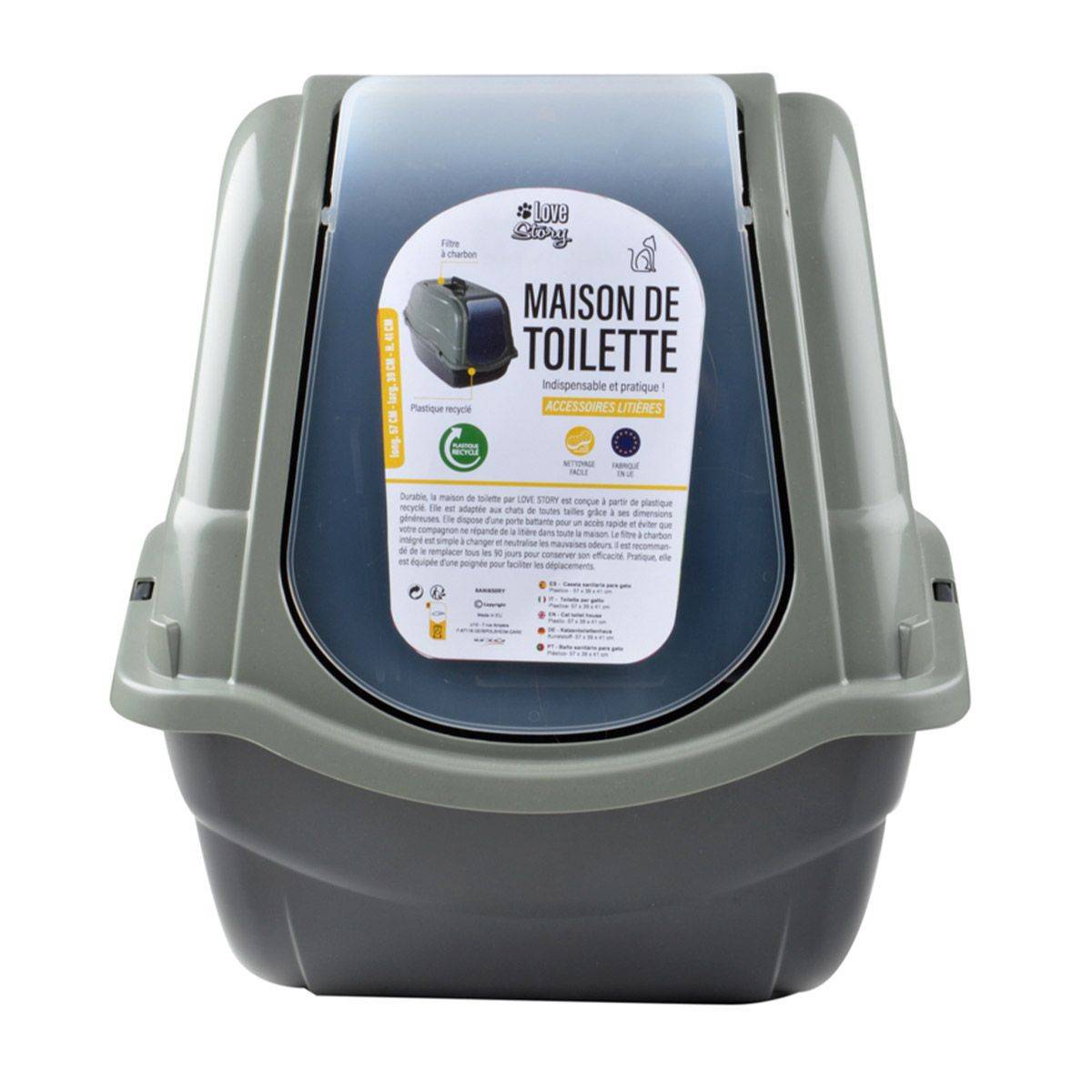 Love Story - Litière pour Chat "Toilette" 57cm Vert & Anthracite - Image 4