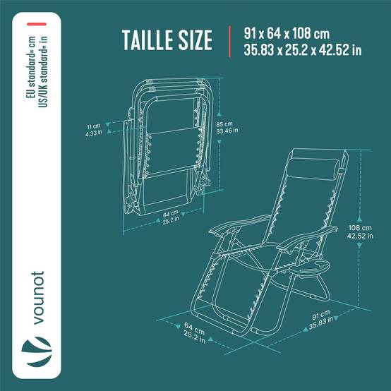 Chaise longue inclinable en textilene avec porte gobelet et portable gris Lot de 2 - Image 3
