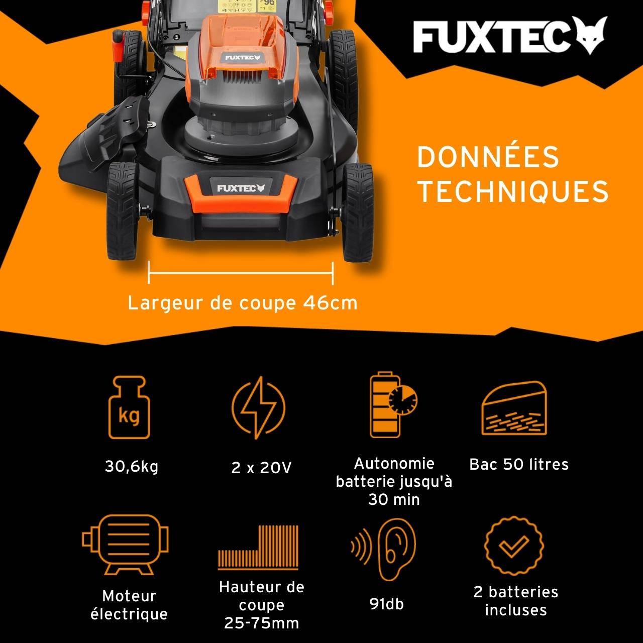 FUXTEC - Tondeuse à gazon autotractée sur batterie FUXTEC FX-E2RM46 – 40V (2x20V), coupe 46 cm, mulching & éjection latérale – FUXTEC - Image 3