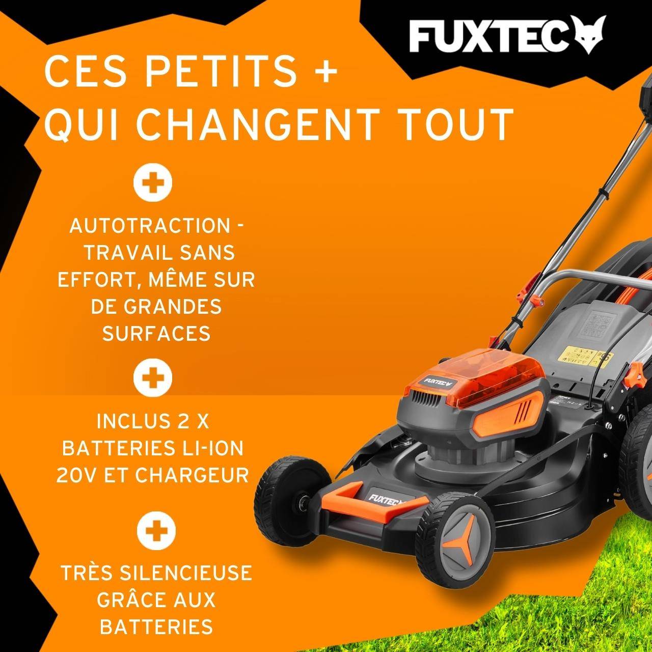 FUXTEC - Tondeuse à gazon autotractée sur batterie FUXTEC FX-E2RM46 – 40V (2x20V), coupe 46 cm, mulching & éjection latérale – FUXTEC - Image 4