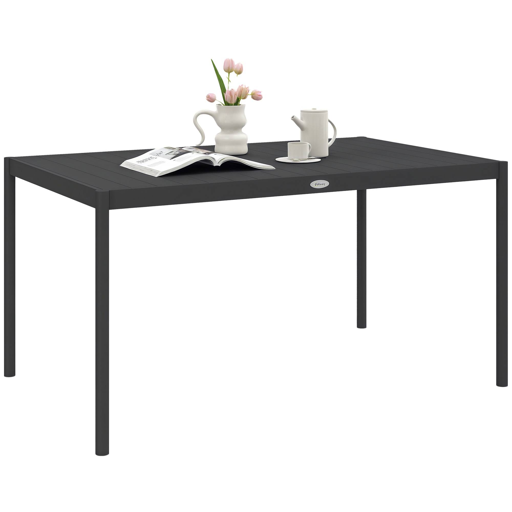 Sans Marque - Table jardin rectangulaire 6 personnes plateau aluminium gris 145x90x74 cm - Image 1