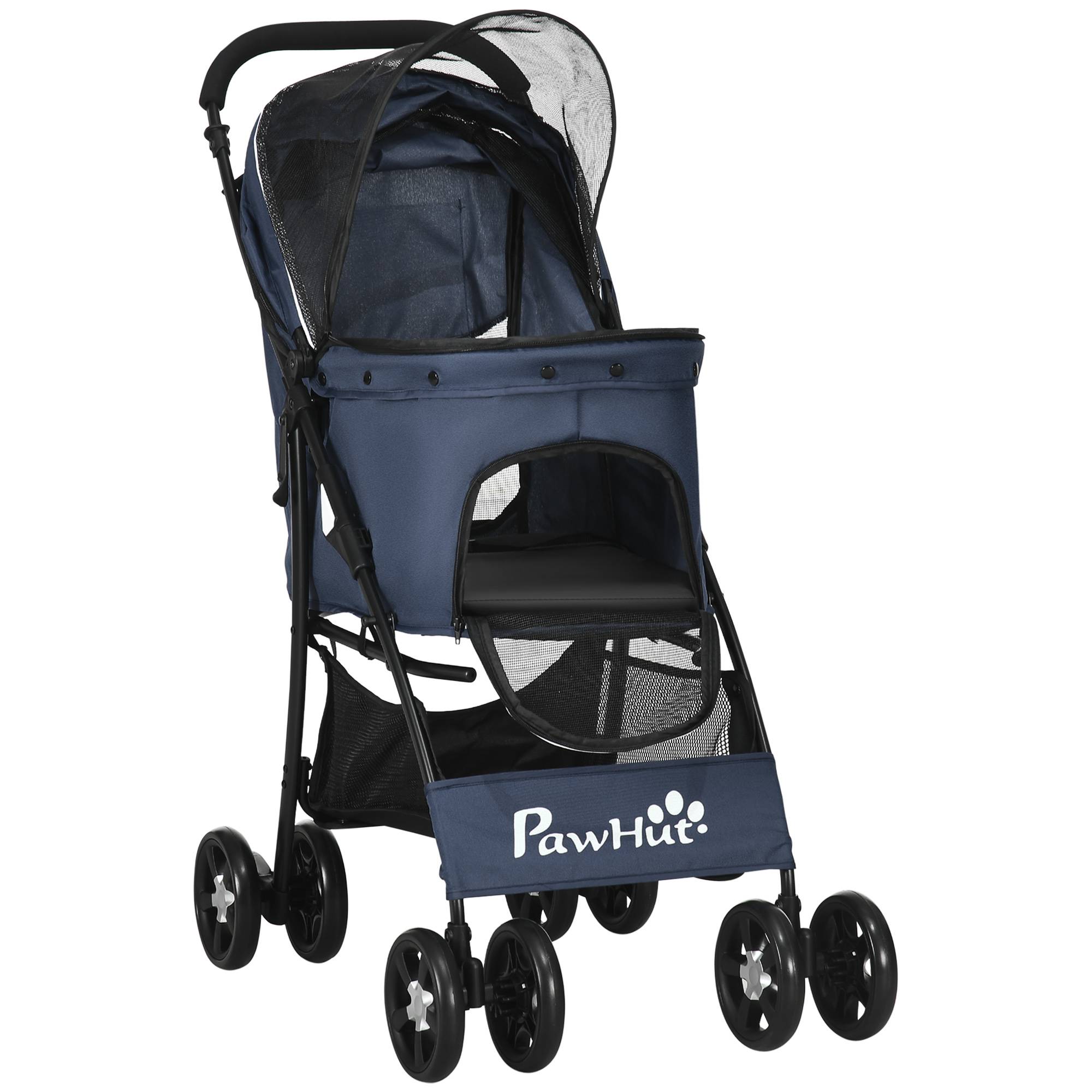 Poussette pour chien pliable avec coussin 4 roues polyester bleu 81 x 48 x 99 cm - PANGIVO - Image 1