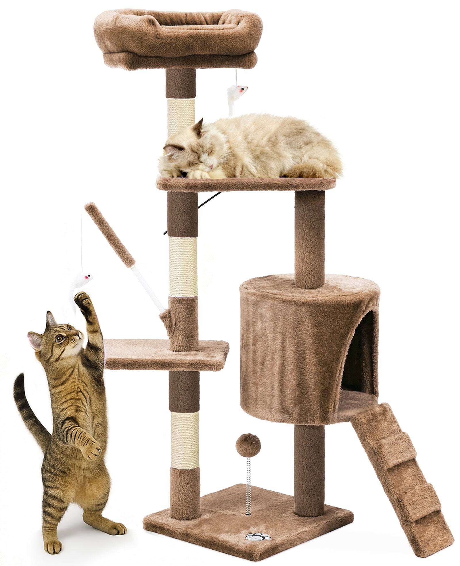 Vounot - Arbre à chat 112cm multi niveaux marron - avec griffoir, niche, jouet et plateforme - arbre à grimper - VOUNOT®