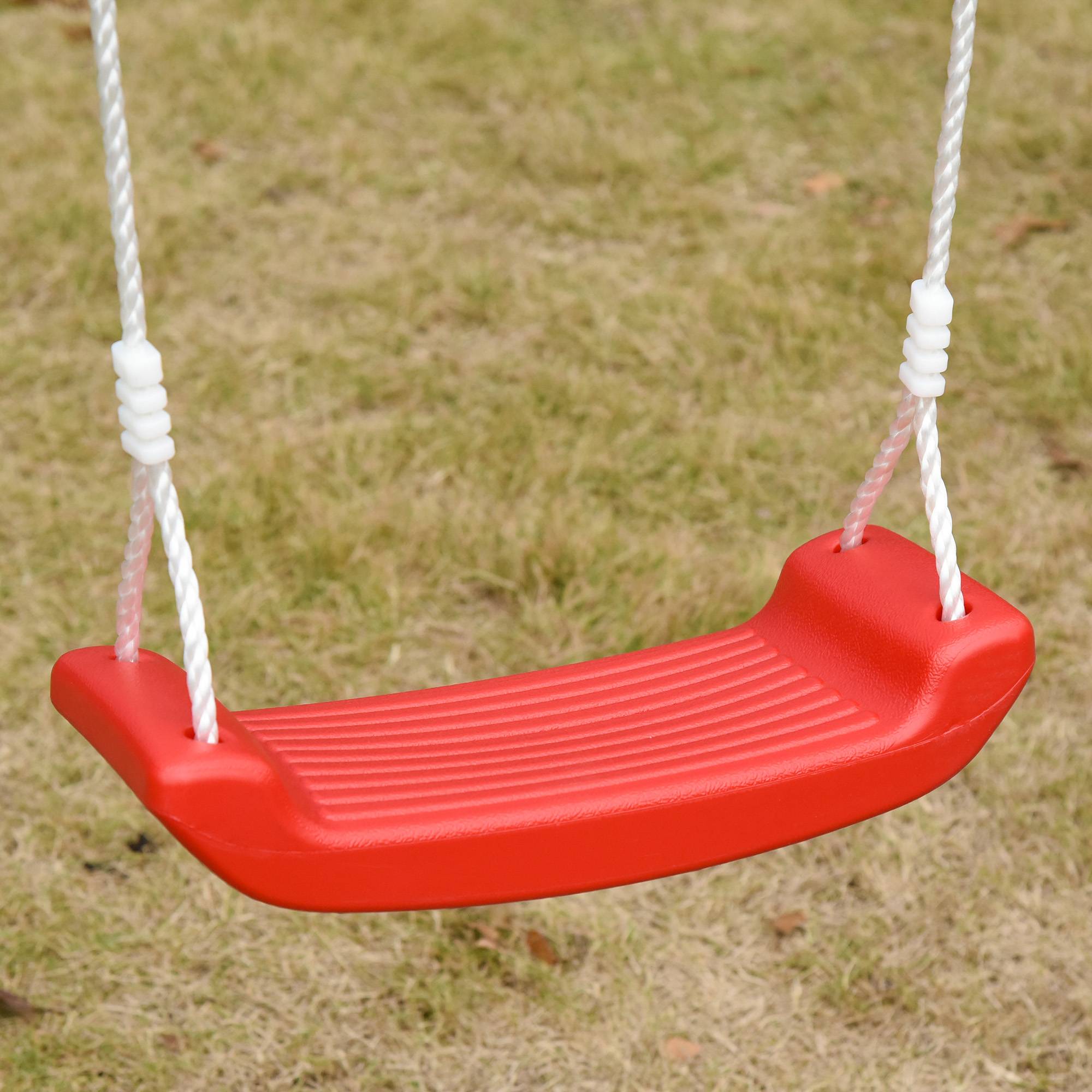 Balançoire double enfant +3 ans support métallique, corde ajustable extérieur, charge max 40 kg, 239×156×180 cm, vert rouge - Image 9