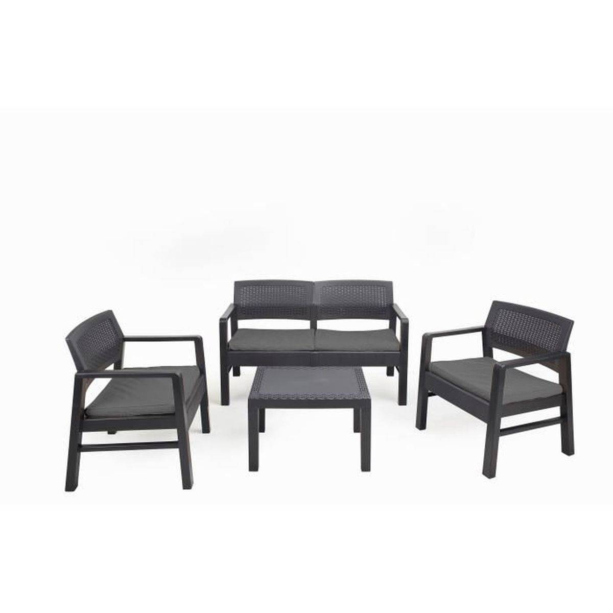 Salon de jardin d angle KILIMANJARO pour 4 personnes - banc 2 places, 2 fauteuils, table carrée - PROGARDEN - Image 1