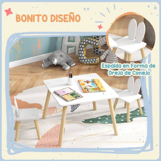 Table enfant avec chaises dossier oreilles lapin, pour crèche salle de jeu, blanc - Image 6