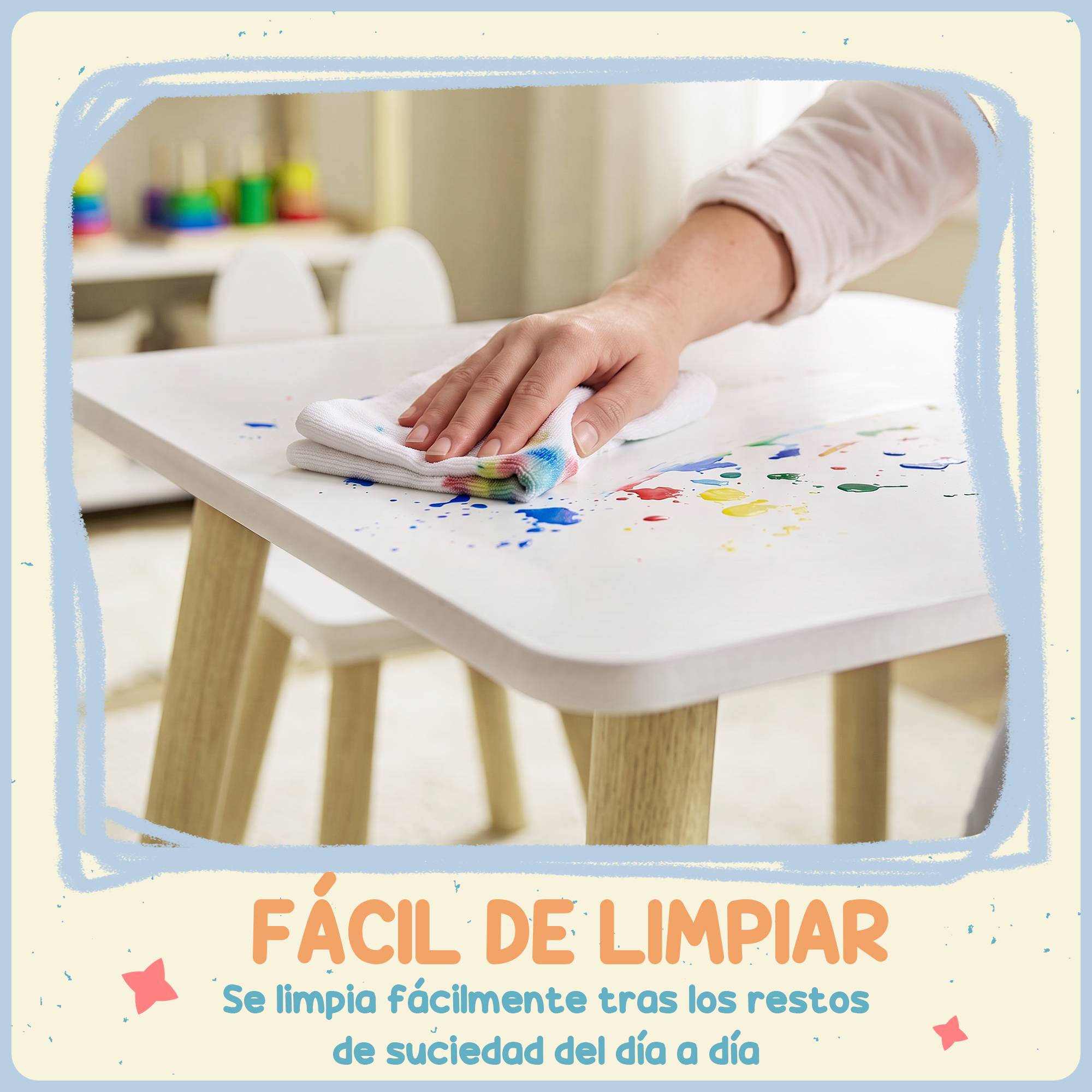 Table enfant avec chaises dossier oreilles lapin, pour crèche salle de jeu, blanc - Image 9