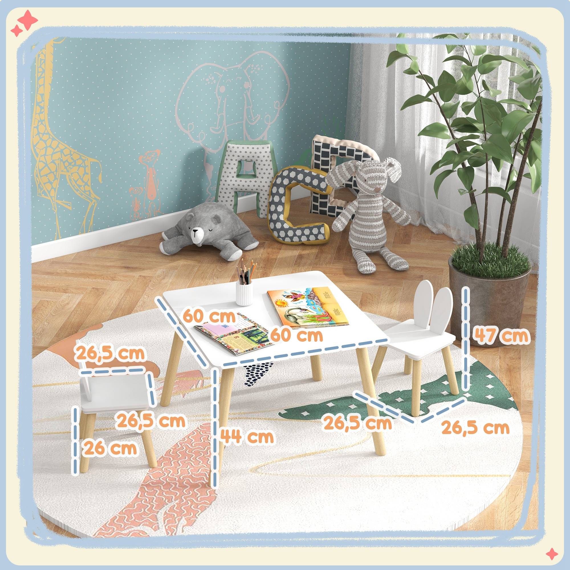 Table enfant avec chaises dossier oreilles lapin, pour crèche salle de jeu, blanc - Image 5