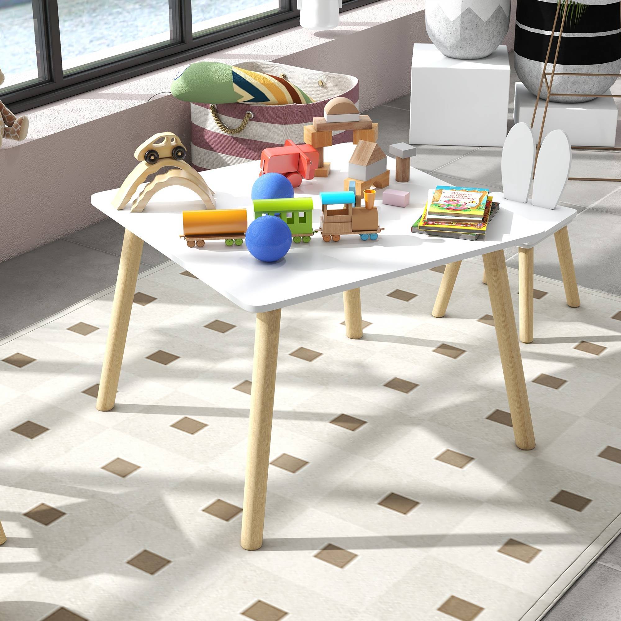 Table enfant avec chaises dossier oreilles lapin, pour crèche salle de jeu, blanc - Image 10
