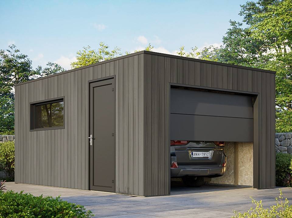 Garage Composite SILVERSTONE - Bardage Couleur Ardoise - Surface : 20m2 - Porte Sectionnelle Motorisée - 2 télécommandes - Imagen 1