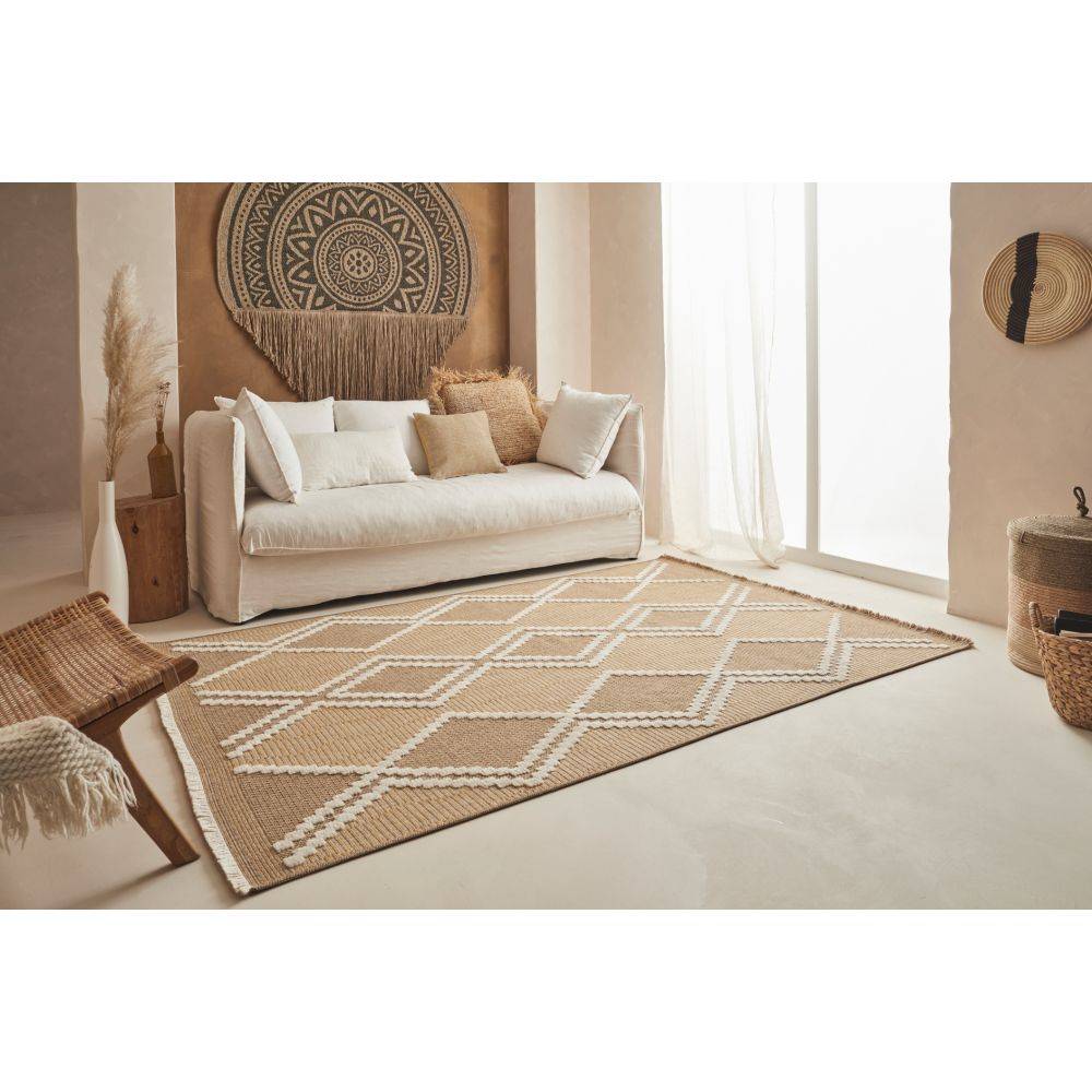 Jardindeco - Tapis intérieur extérieur aspect jute jaune Tijuana 9048 170 x 120 cm - Imagen 2