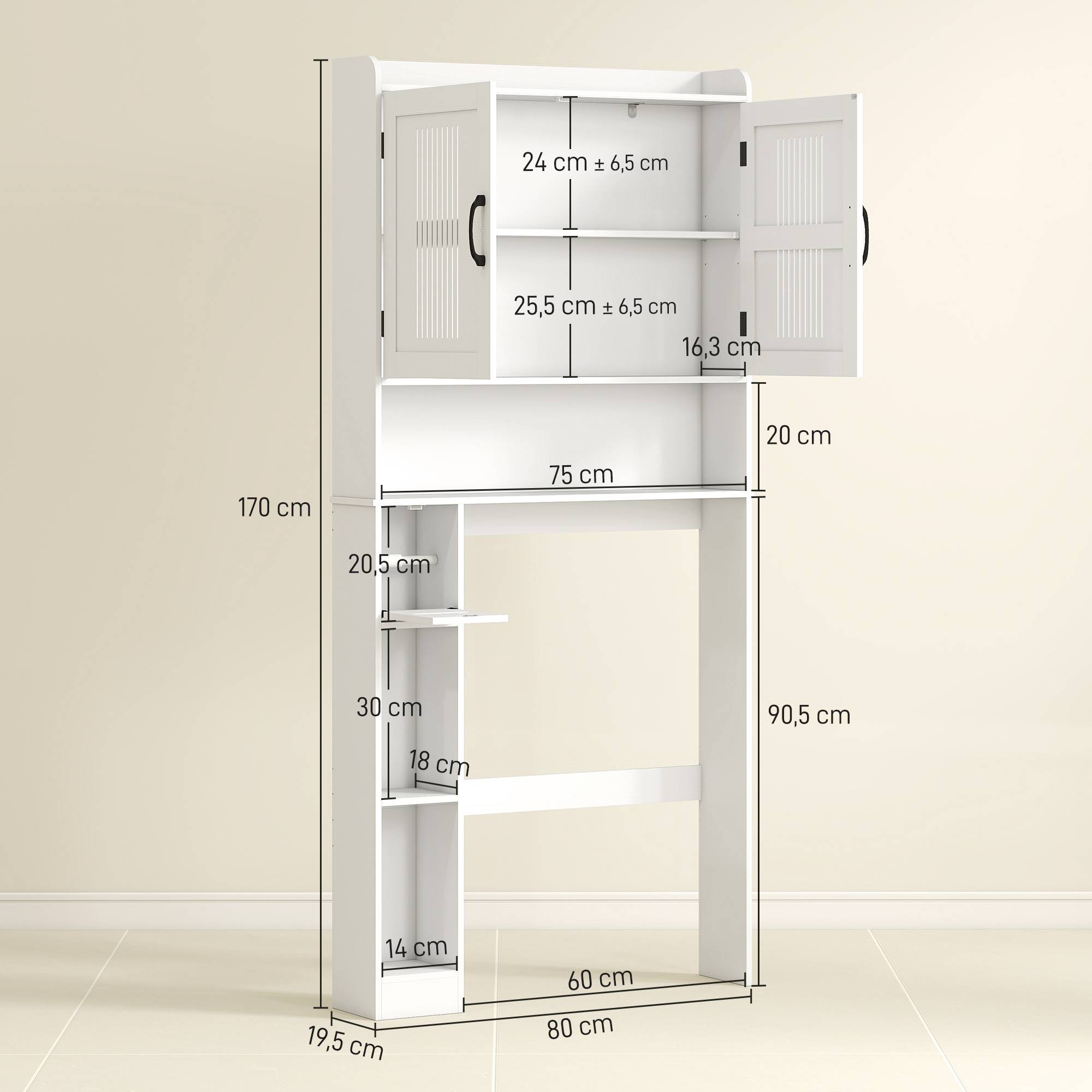 Sans Marque - Meuble WC dessus toilette meuble salle bain placard porte double porte-papier 80x19,5x170cm blanc - Image 5
