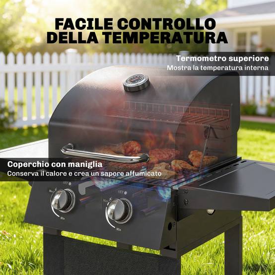 Barbecue à gaz propane à 2 brûleurs, portable, avec thermomètre, noir - Image 7