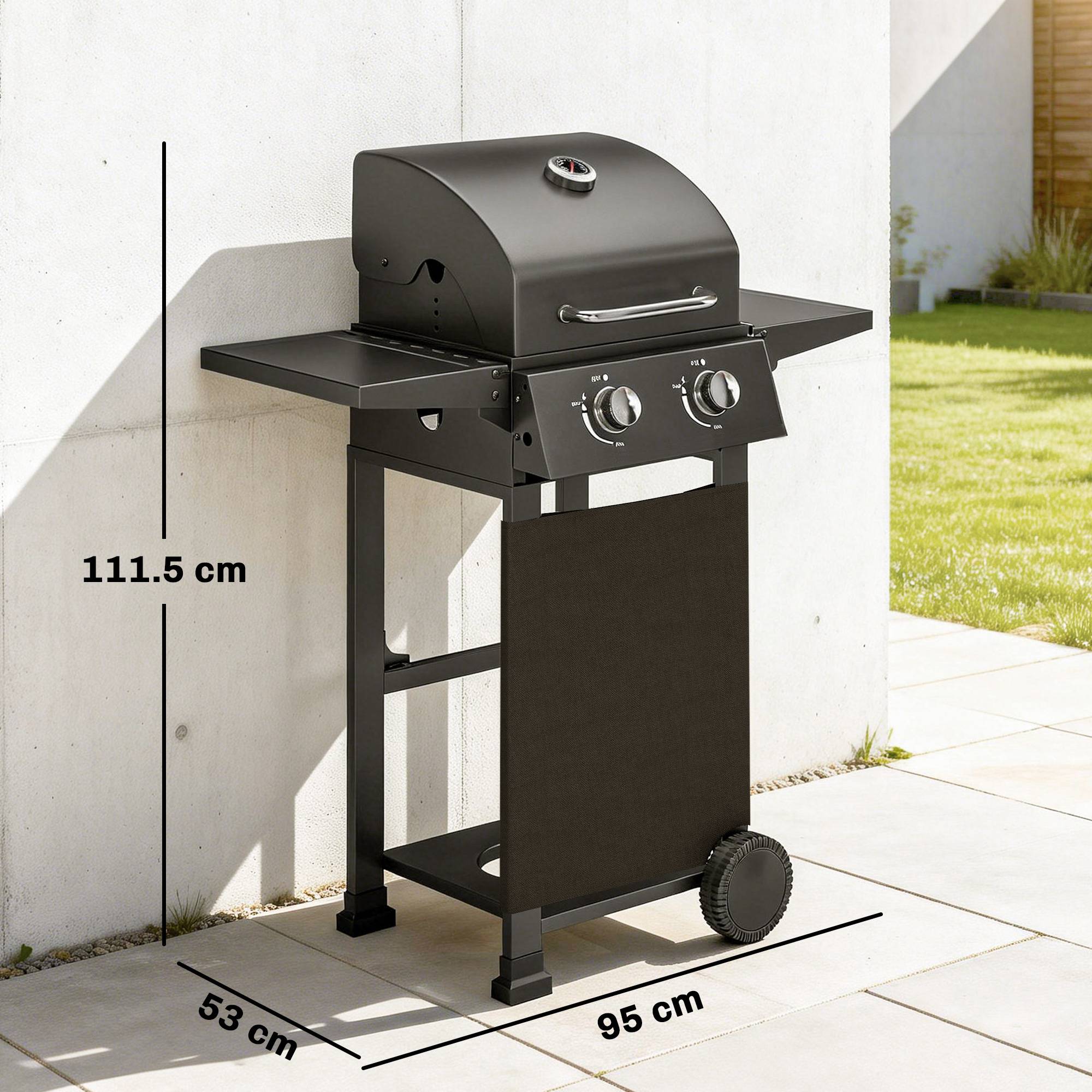 Barbecue à gaz propane à 2 brûleurs, portable, avec thermomètre, noir - Image 5