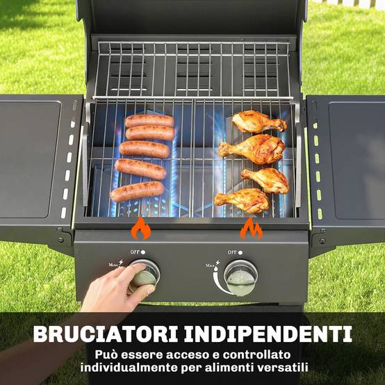 Barbecue à gaz propane à 2 brûleurs, portable, avec thermomètre, noir - Image 6