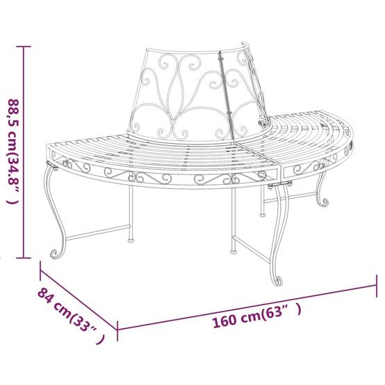 Vidaxl - Banc demi-circulaire tour d'arbre Ø160 cm Noir Acier vidaXL 318824 - Image 3
