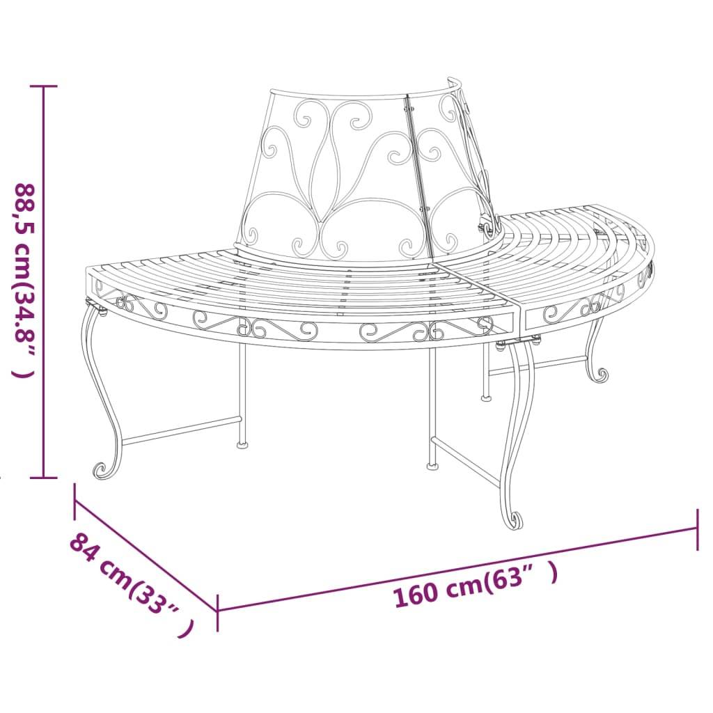 Vidaxl - Banc demi-circulaire tour d'arbre Ø160 cm Noir Acier vidaXL 318824 - Image 3