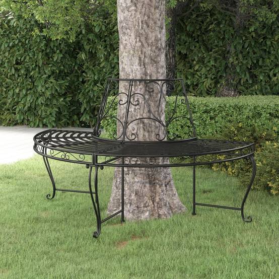 Vidaxl - Banc demi-circulaire tour d'arbre Ø160 cm Noir Acier vidaXL 318824 - Image 1