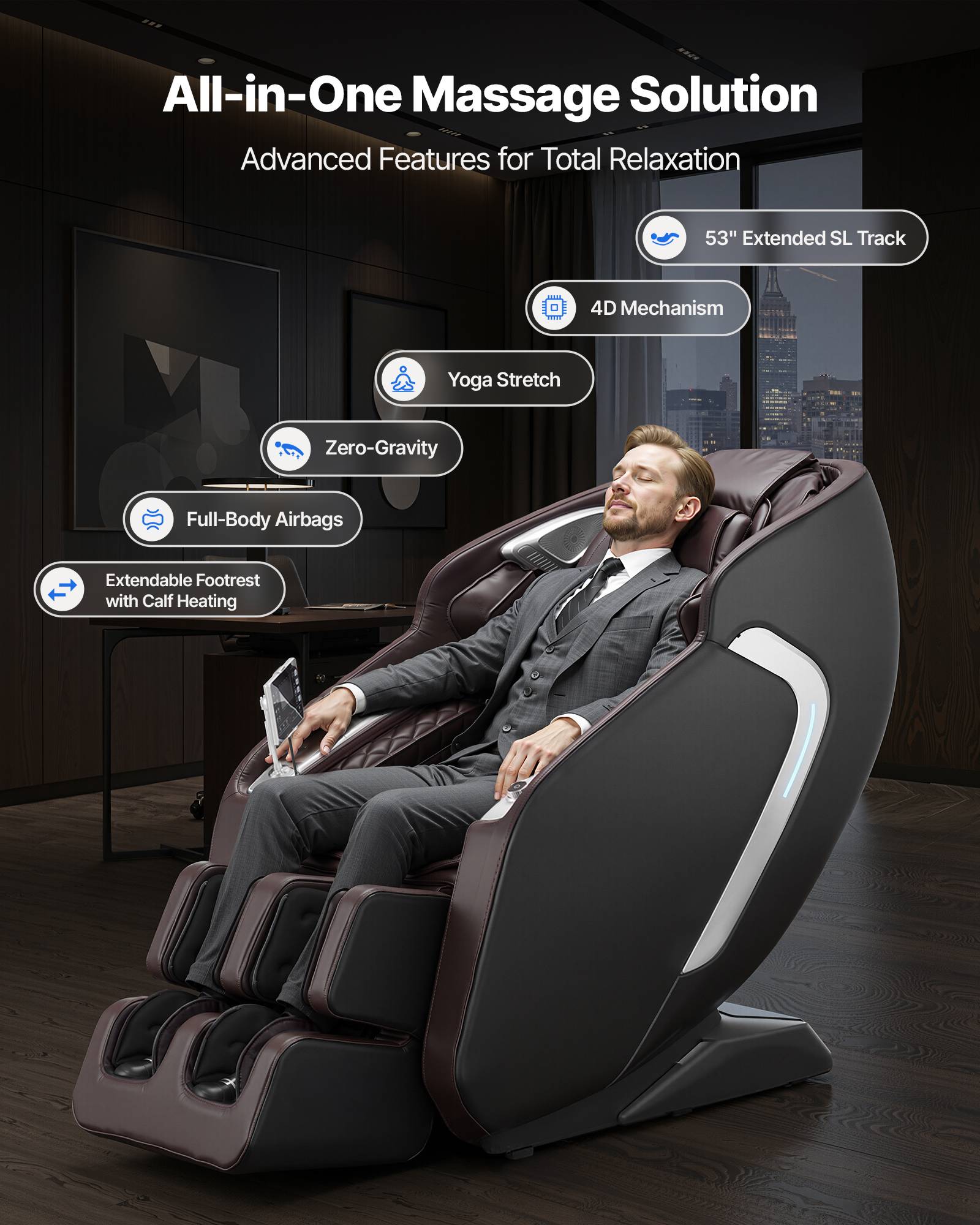 Vevor - VEVOR Fauteuil massage rail SL, relaxation 4D inclinable, zéro gravité, mode yoga, voix IA. - Image 2