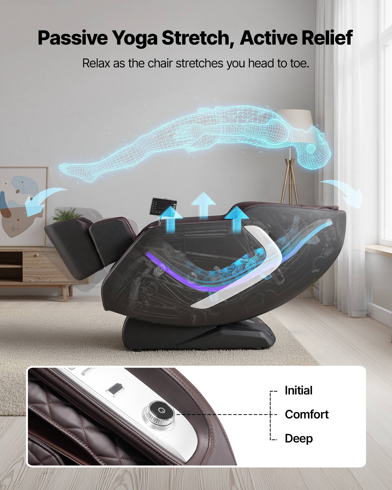 Vevor - VEVOR Fauteuil massage rail SL, relaxation 4D inclinable, zéro gravité, mode yoga, voix IA. - Image 3
