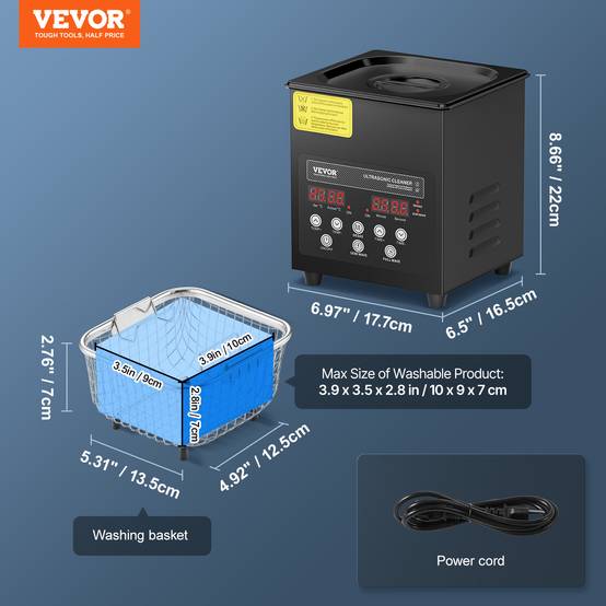 VEVOR Nettoyeur ultrasons numérique 2L, 60W, mode doux/dégazage, chauffage/minuterie, pour prothèses, bijoux, outils. - Image 7