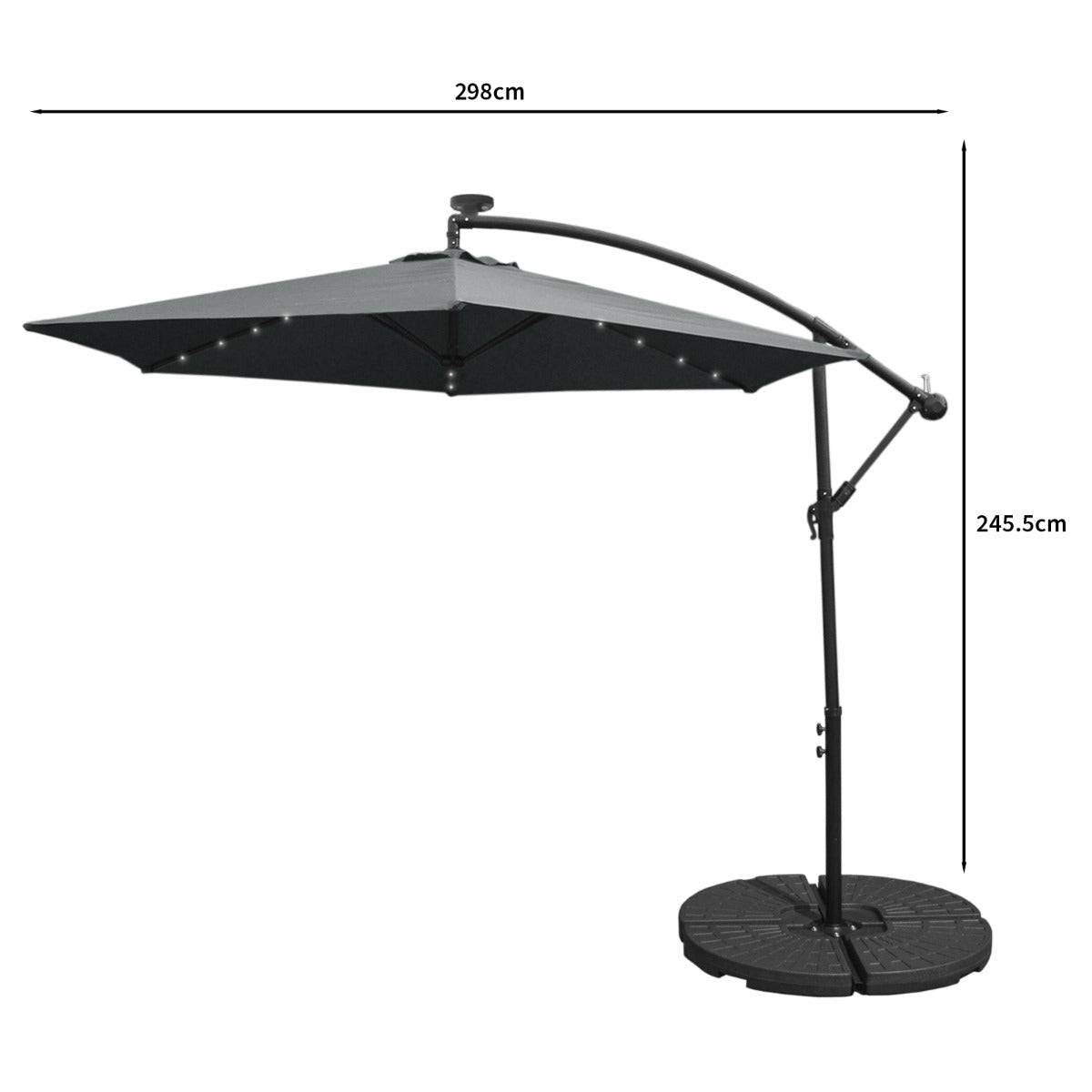 Monstershop - Parasol Gris 3m avec LED's Intégrés avec Base Ronde - Imagen 5