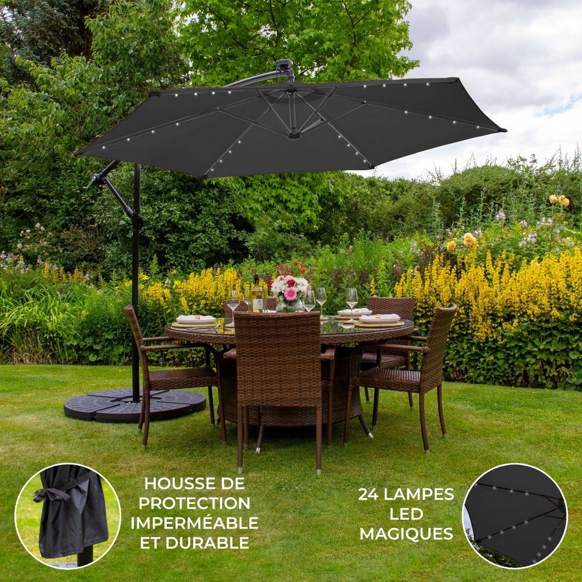 Monstershop - Parasol Gris 3m avec LED's Intégrés avec Base Ronde - Imagen 2