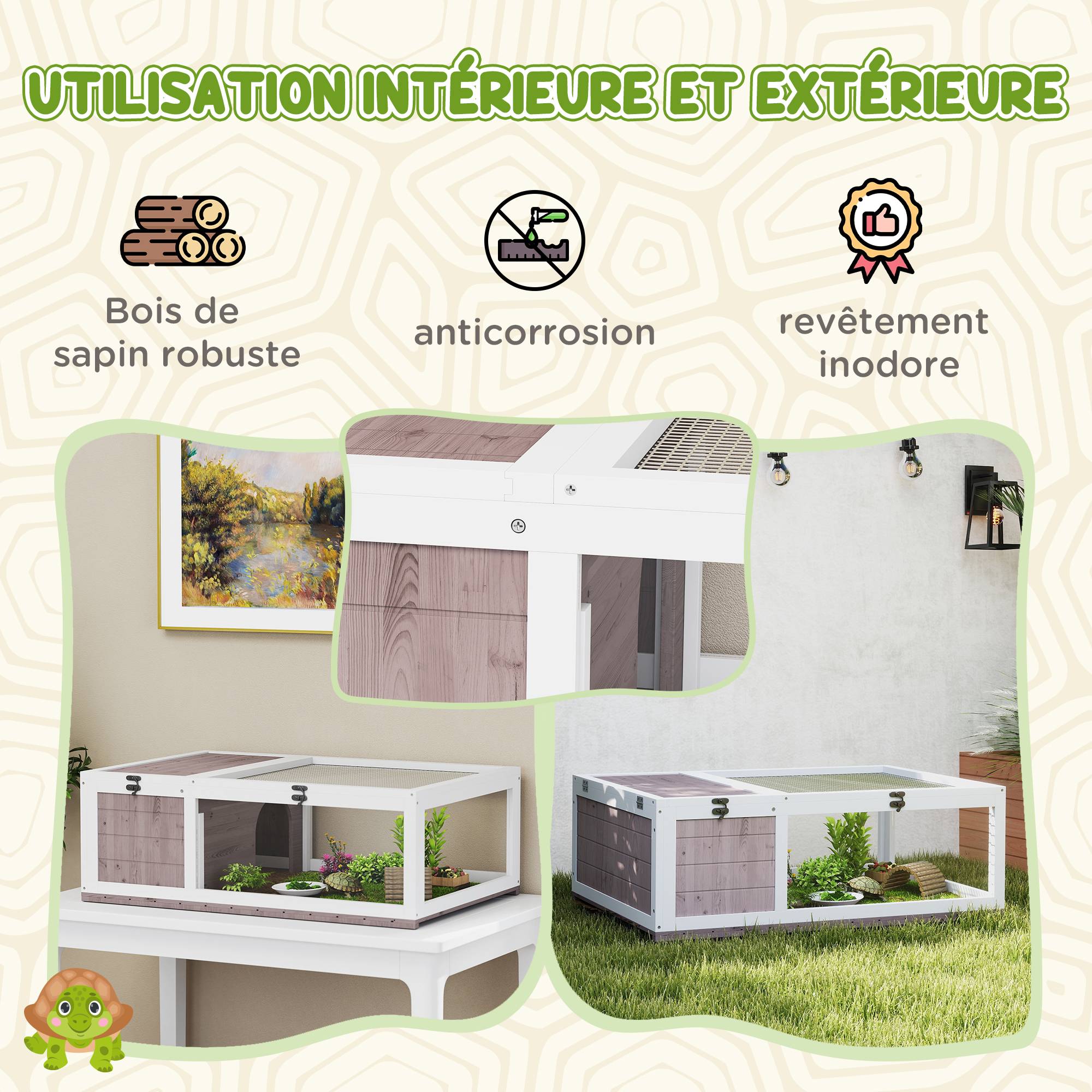 Enclos pour tortue bois marron clair 91 x 60.5 x 32 cm - PANGIVO - Image 6