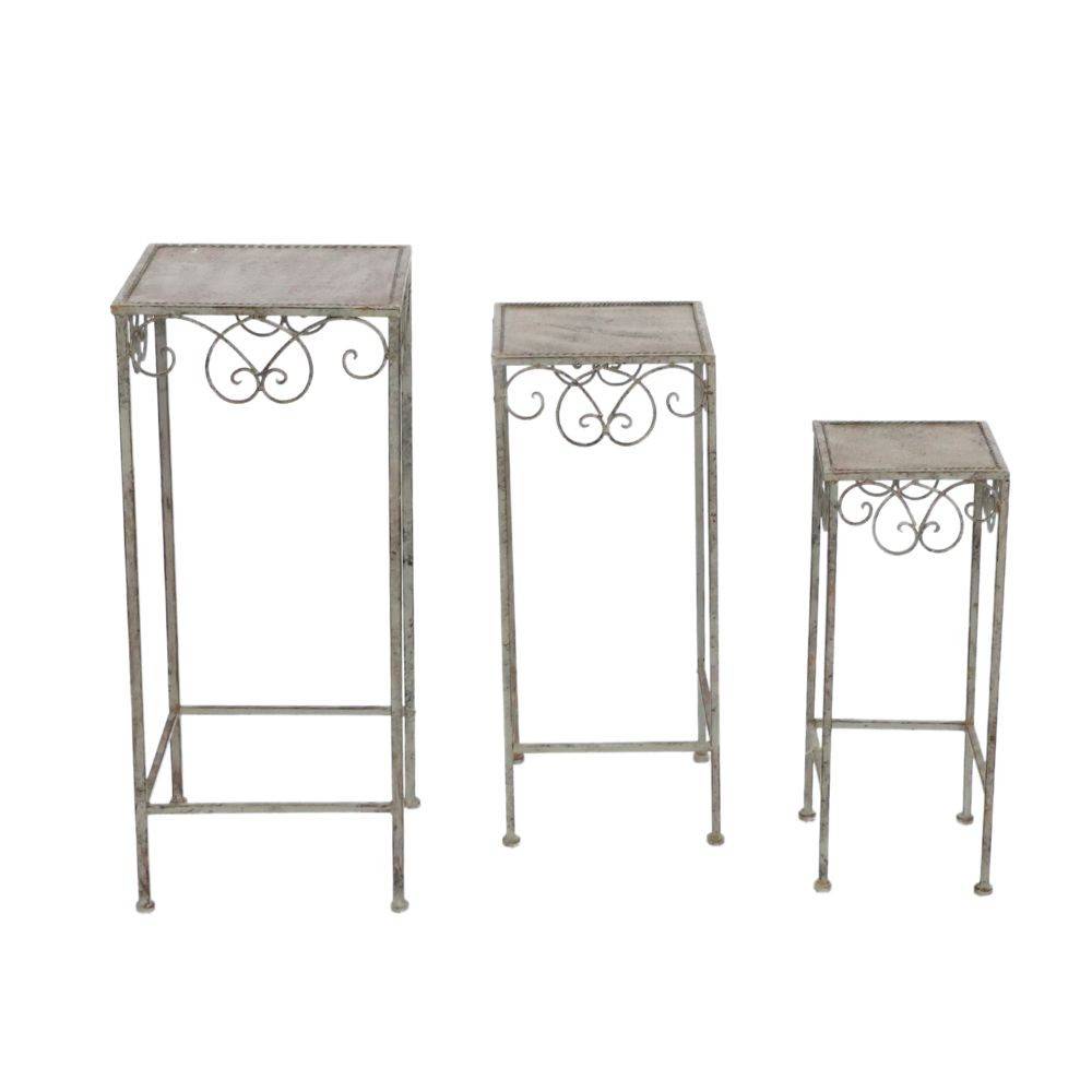 Chemin De Campagne - Set de 3 sellettes carrées en métal gris Ht.60-50-30 cm Chemin de campagne