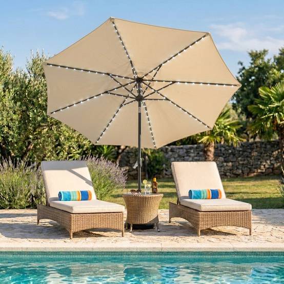 Monstershop - Parasol Inclinable à LED 2,7 m - Crème - Image 4