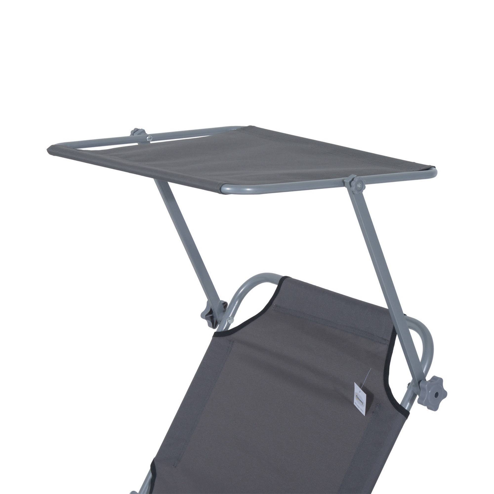Outsunny - Transat bain de soleil pliable grand confort dossier et pare-soleil réglable multi-positions gris - Outsunny - Imagen 5