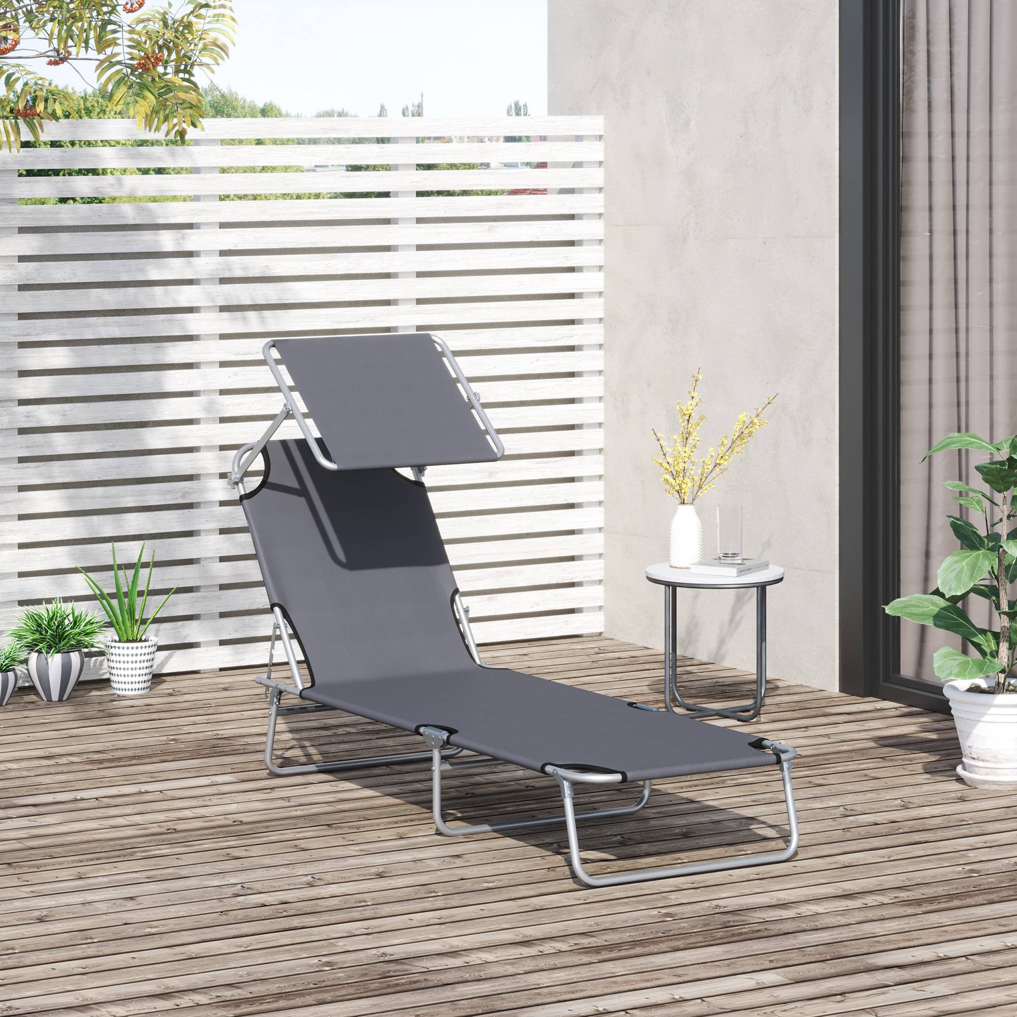 Outsunny - Transat bain de soleil pliable grand confort dossier et pare-soleil réglable multi-positions gris - Outsunny - Imagen 2