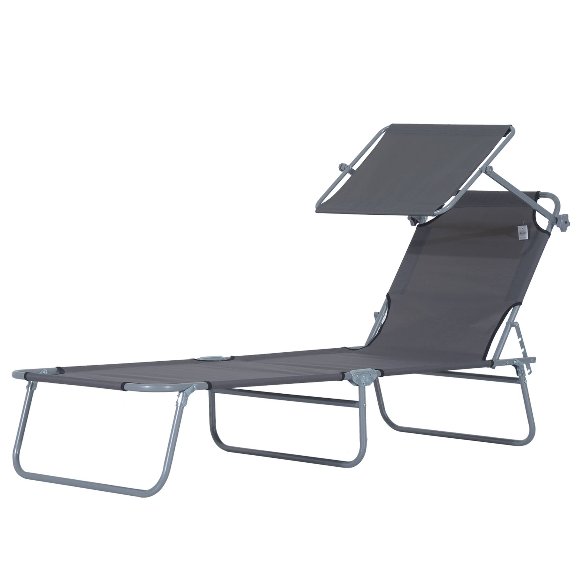 Outsunny - Transat bain de soleil pliable grand confort dossier et pare-soleil réglable multi-positions gris - Outsunny - Imagen 1