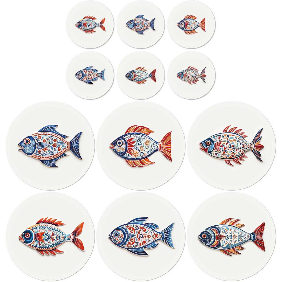 Ensemble sets de table en vinyle et dessous de verre Fish Lot de 6 sets de table et 6 dessous de verre motifs assortis